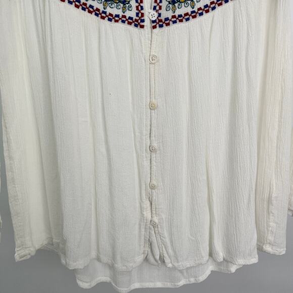 JACHS GIRLFRIEND White Peasant Blue Embroider Bodice V-neck Long Sleeve Top XS - Picture 4 of 13